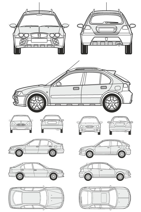 Автомобили Rover - векторные отрисовки в масштабе