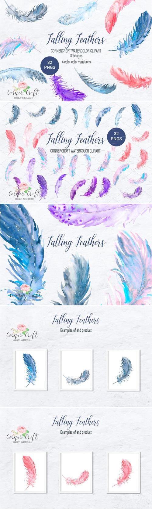 Watercolor Clipart Falling Feathers - 2178814