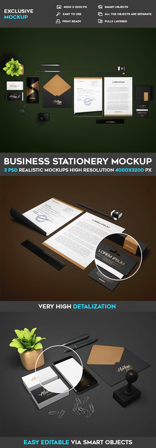 Business Stationery - 3 PSD Mockups