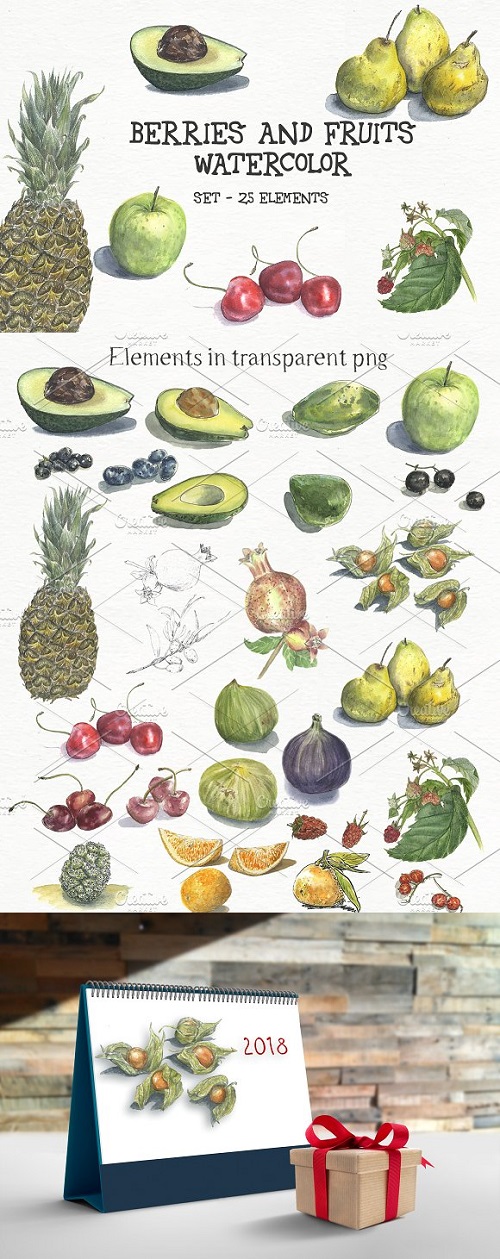 Watercolor berries and fruits - set 2064455