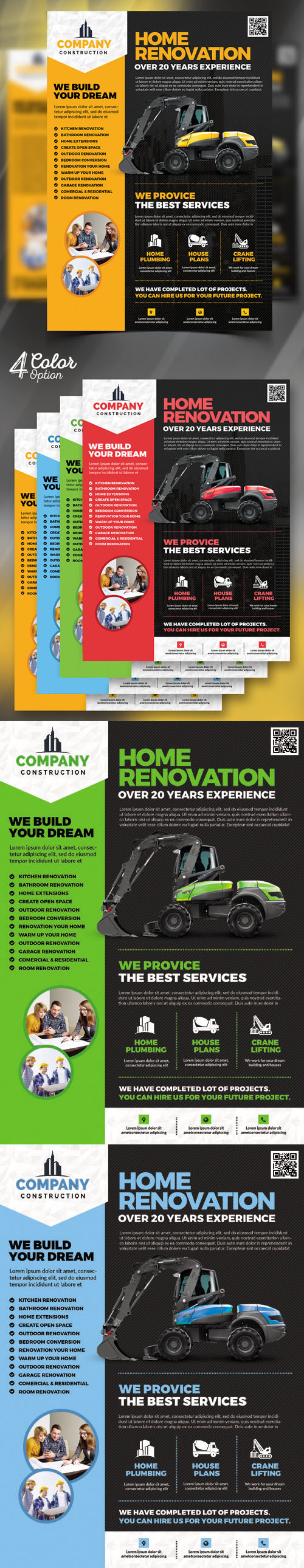 Construction Company Flyer PSD Bundle [4 Colors]
