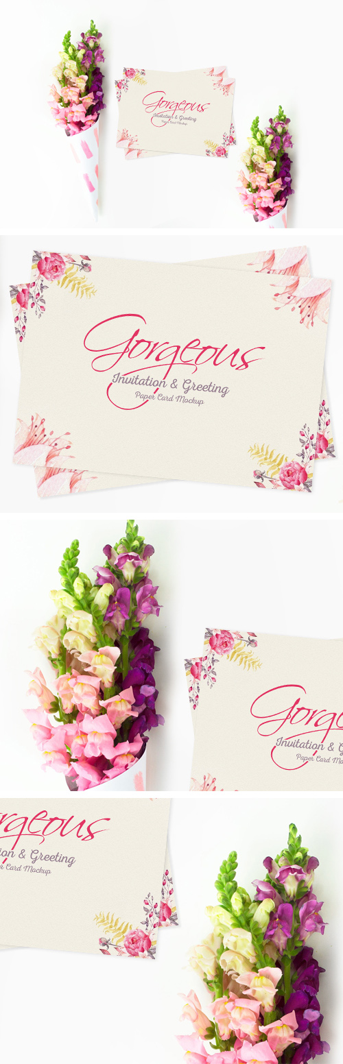 Gorgeous Invitation Greeting Paper Card PSD Mockup Template