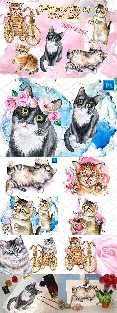 Playful cats Watercolor 2220088