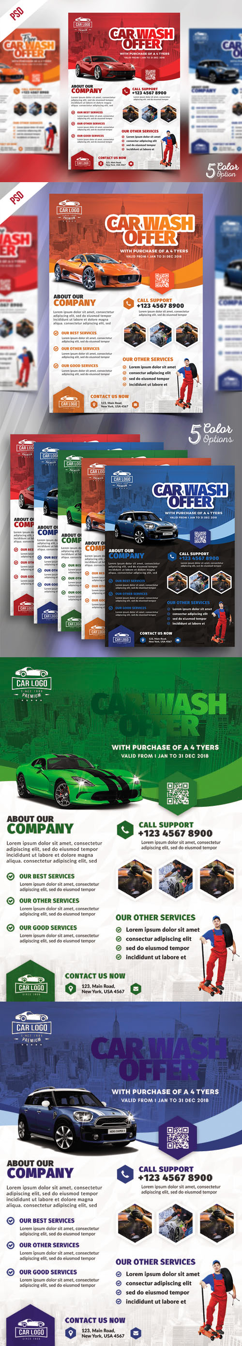 Car Wash Services Promotional Flyer PSD Bundle