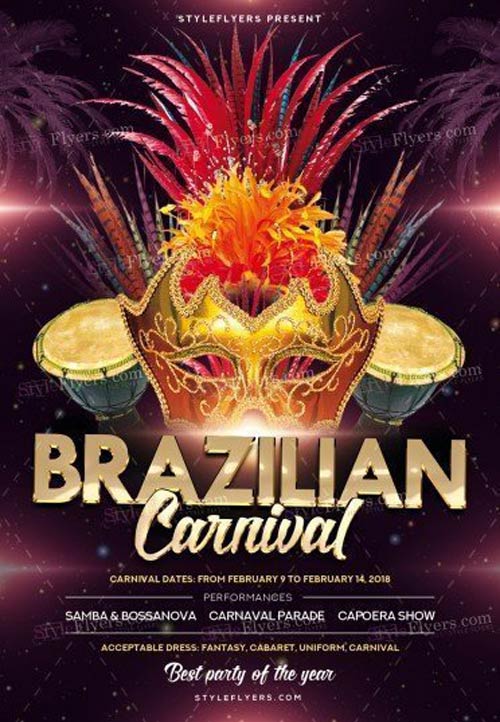 Brazilian Carnival 2018 PSD V15 Flyer Template