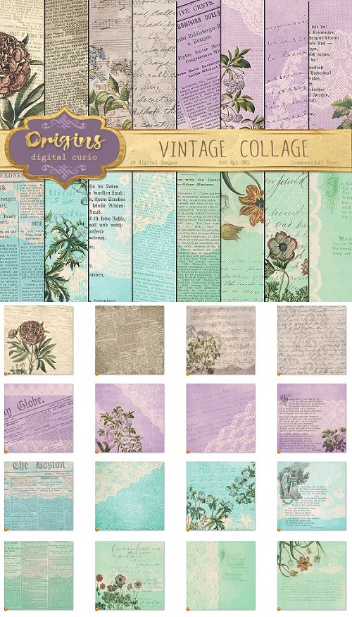 Vintage Collage Digital Paper - 1489005