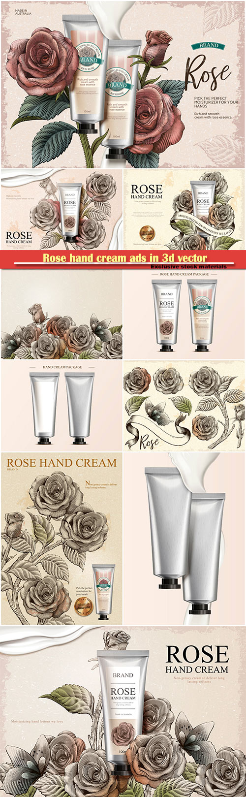 Rose hand cream ads in 3d vector illustration