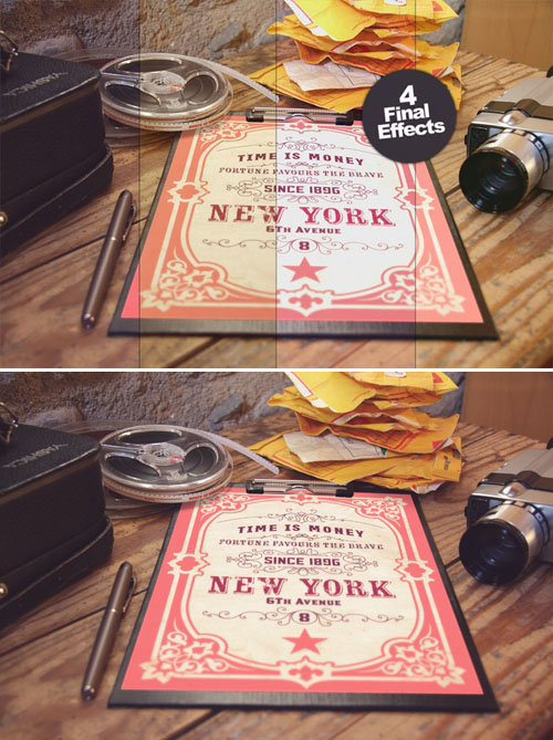 4 Different Vintage Photo Style Poster PSD Mockup