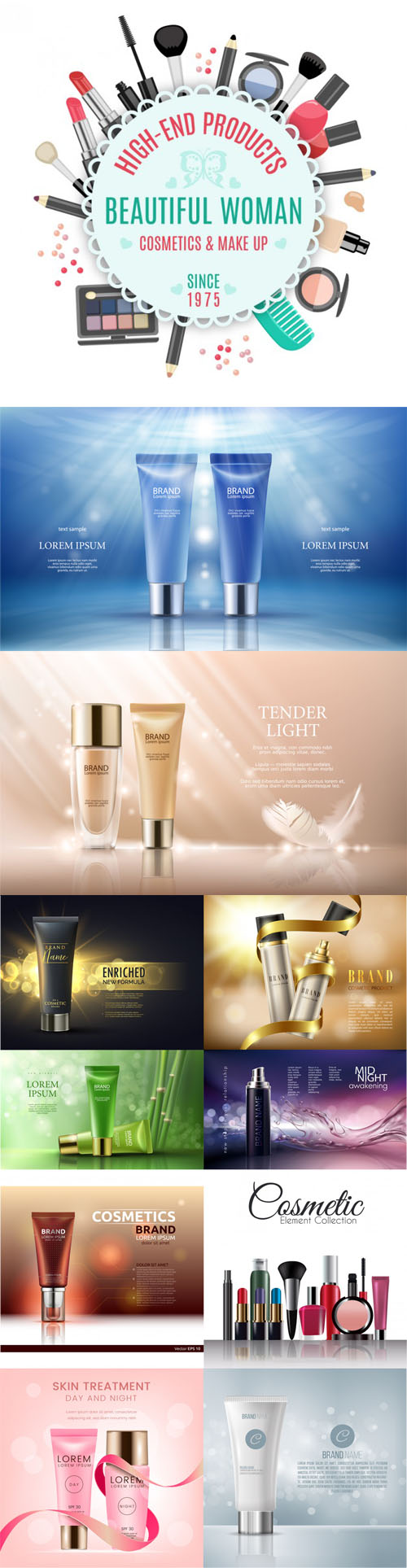 11 Realistic Cosmetic Brand Templates Vector
