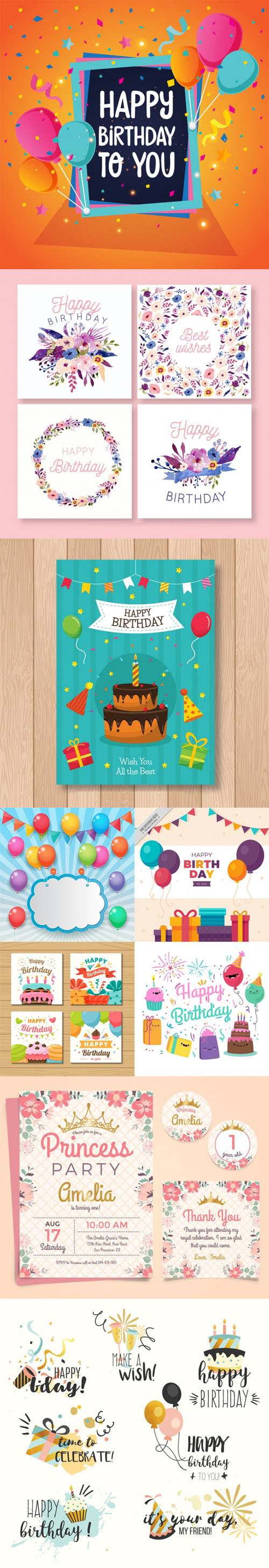 Collection of Happy Birthday Templates Design Vector