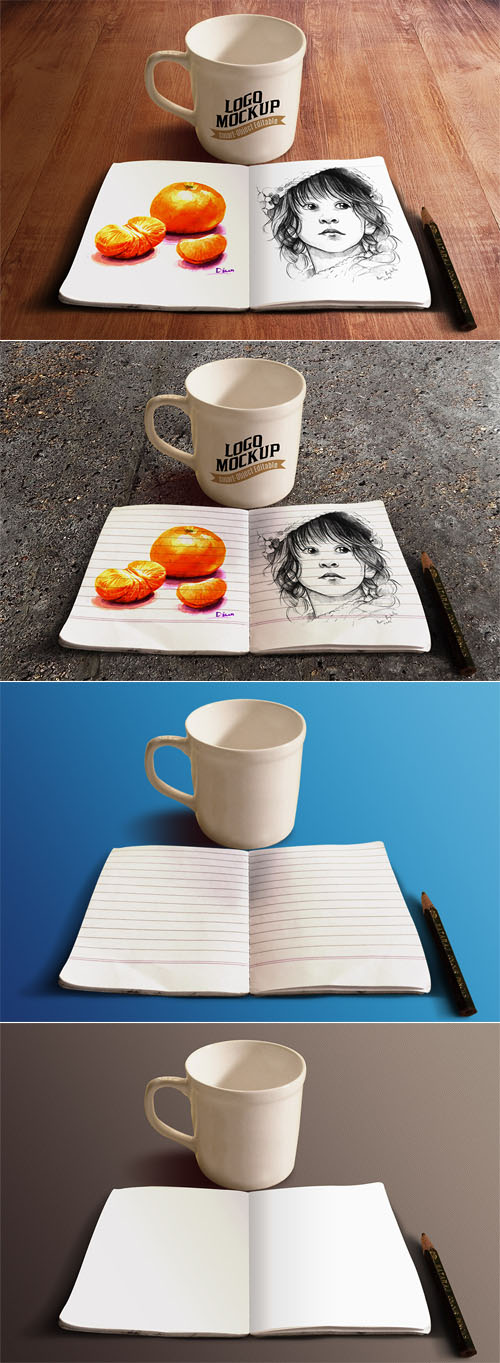 Sketchbook & Coffee Cup PSD Mockups