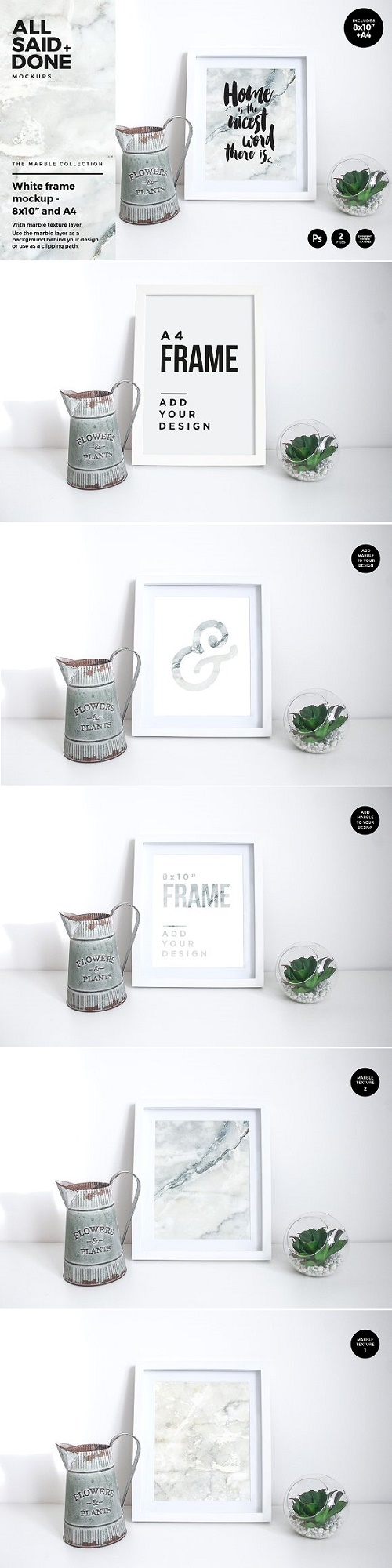 8x10 A4 White Frames With Marble 2260724