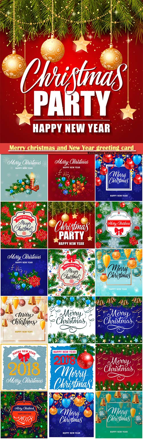 Merry christmas and New Year greeting card vector # 7