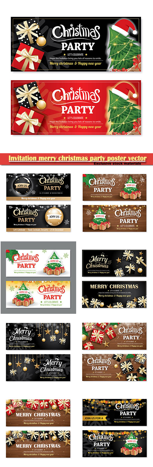 Invitation merry christmas party poster vector banner