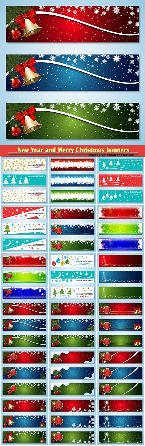 New Year and Merry Christmas banners vector template