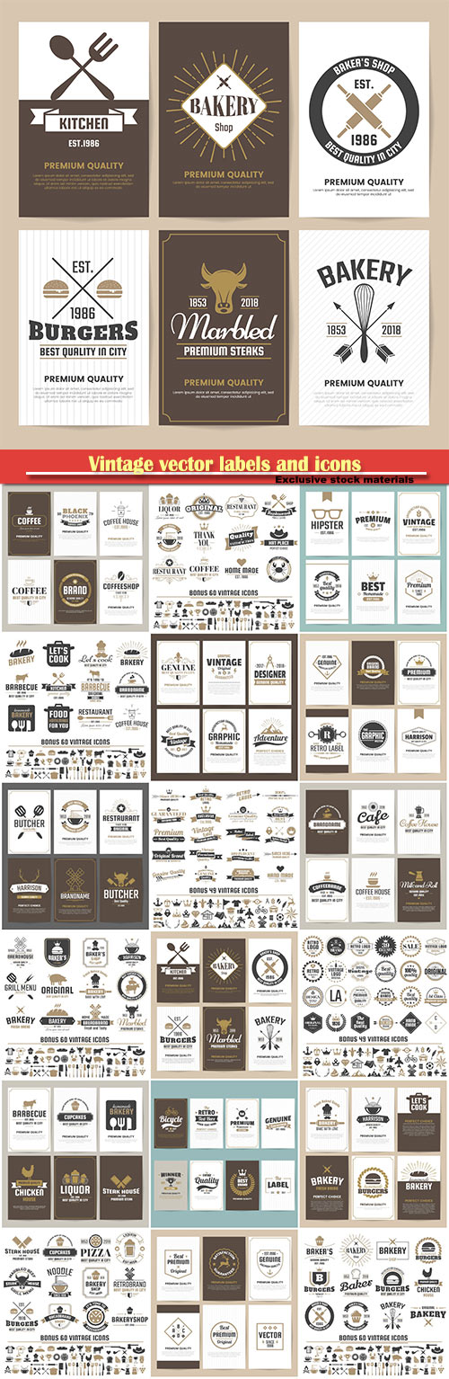 Vintage vector labels and icons