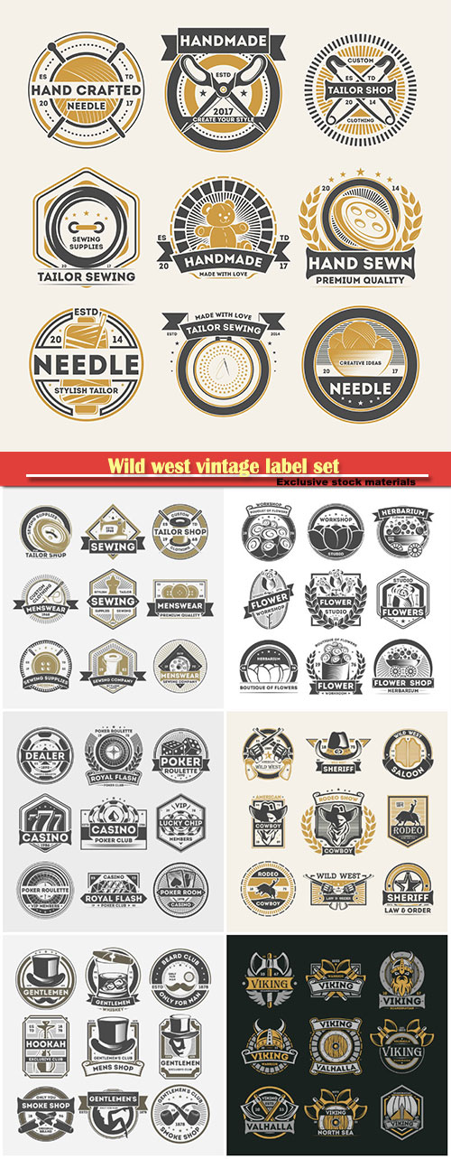 Wild west vintage label set, vector logo, emblem